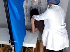 Pareja, Médico, Examen, Fetiche, Lesbiana, Orgasmo, Flaco, Uniforme