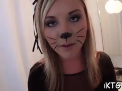 Blonde, Sucer une bite, Hard, Petite femme, Rugueux, Suçant, Adolescente, Nénés