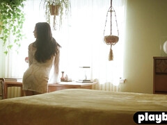 Morena, Linda, Lencería, Masturbación, Desnudo, Coño, Tetas, Juguetes