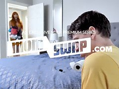 Stepmom's stepson joins in on the fun with a big load of cum on his face