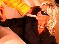 Busty golden blonde Farrah feels a big penis in her wet crack