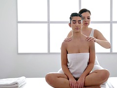 美女, デカパイ, エロティック, レズビアン, マッサージ, オイル