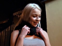 Oiled busty pickedup euro beauty rides cock