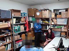 Shoplifting slender teen busted and fucked by security