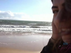 Leie, Strand, Blasen, Braunhaarige, Besamung, Masturbation, Pov, Dürr