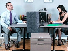 Olive Glass fucking in the chair with her natural tits