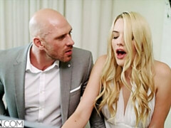 Good-looking blonde babe Kenna James rides on a big boner