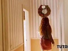 Tutor4k. guy is so angry that puts cangue on curly schoolteacher and screws pussy