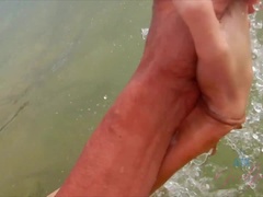 Strand, Blondine, Blasen, Freundin, Nackt, Zierlich, Rasiert, Titten