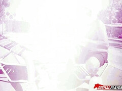 Blonde barbie bimbo Kayla Kayden gets covered with milk at the pool