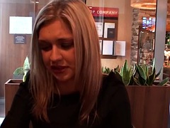 Hot blonde belongs to 2 guys in a cafe
