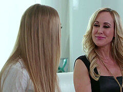 girl-on-girl milf duo tribbing on the sofa