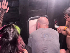Glory Hole Sluts: Pussy Riot Strippers Moaning & Squirting in Adult Theater - HD Group Sex