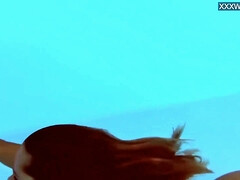 お尻, ビキニ, 茶髪の, フランス人, 小柄, ティーン, オッパイの, 水中