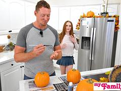 Redheaded Hottie Harley Love Gets Stepdaddy to Paint Her Perfect Pumpkin Pussy: Porn