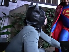 Superman barebacking batman after bj in interracial duo