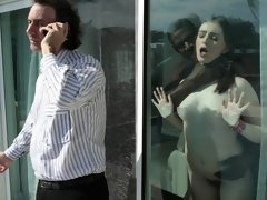 デカ尻, 黒人, ブロンド, フェラチオ, バック, 毛深い, 異人種間, ティーン