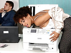 A skinny ebony doll Luna Corazon is jumping on a huge boner