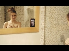 美人, ベッドルーム, フェラチオ, 茶髪の, カップル, 乳首, ヌード, 剃毛