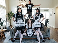 デカチン, フェラチオ, 茶髪の, バック, メイド, 自然山雀, ティーン, オッパイの