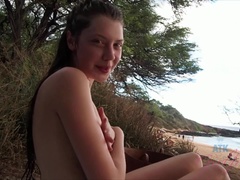 Strand, Bikini, Braunhaarige, Freundin, Öffentlich, Muschi, Socken, Titten