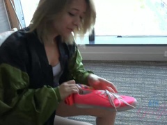 Amateur, Blonde, Petite amie, Poilue, Rasée, Maigrichonne, Chaussettes, Nénés