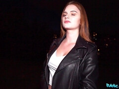 Bold brunette beauty ignites passion in a daring public woods affair