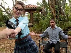 茶髪の, カワイイ, 眼鏡, アウトドア, オマンコ, 剃毛, ティーン, オッパイの