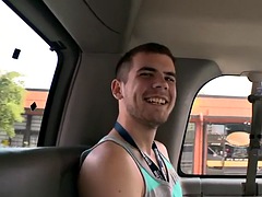 Ginger str8 stud fucks bottom in the van after getting sucked