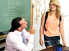 Slutty blonde Stella Banxxx opens her wet hole in the classroom