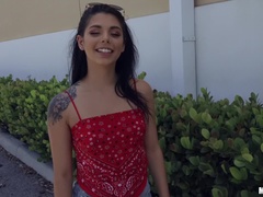 Enthousiasteling, Amerikaans, Zwart, Pijpbeurt, Latijnse vrouw, Gezichtspunt, Tatoeage, Tieten likken