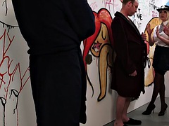 美女, ブロンド, 茶髪の, 着衣女と全裸男, ヨーロピアン, グループ, 下着, オッパイの