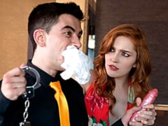 Enthousiasteling, Grote lul, Pijpbeurt, Hondjeshouding, Flexibiel, Natuurlijke tieten, Roodharige vrouw, Geschoren