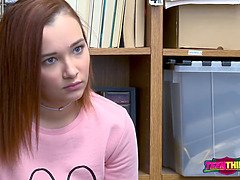 Naughty April is grabbed and banged hard on officers desk