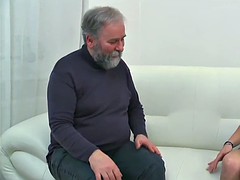 Old guy inserts cock in young hole