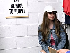 Suspicious busty teen ass fucking in the back office