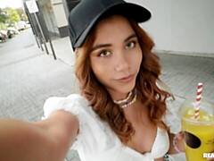 Redhead chick with nice tits Marina Gold fucked by a long penis