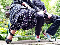 MILF milks a strangers cock with a condom for her cuckold husband