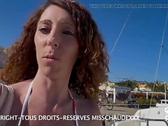 French Amateur Brunette Hardcore Outdoor Threesome - Doggystyle Fucking on Beach with Big Natural Tits and Deep Throat Blowjobs
