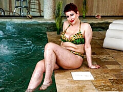 An awesome redhead chick Lisa Pinelli is touching her shaved pussy