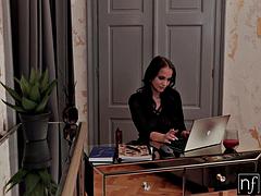 Busty Brunette Jennifer Mendez Showcases the Perks of Working from Home