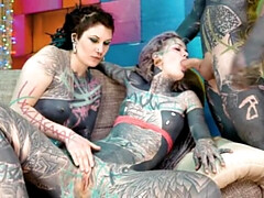 Tattooed Lesbian Threesome Fucked Hard Anal with Tattooed Guy - Anuskatzz, Lily Lu, Nikolaz Zpageti, Illu Z