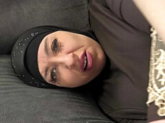 Big-boobed Arab chick Tina fucked for cash on the couch