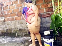My Colombian neighbor Lexly_16 caught in my garden gives amazing POV blowjob with big natural tits and big ass
