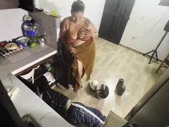 デカ尻, デカパイ, フェラチオ, フェムドム, キッチン, 淫乱熟女, ヌード, スペイン人