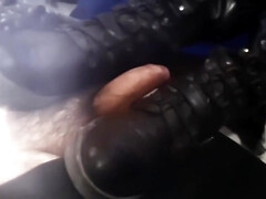 New Girl In Boots Talking To Slave And Her Feet On Cock With Slave Feet