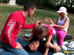 アナル, ブロンド, 茶髪の, イく瞬間, 顔射, グループ, オマンコ, ロシア人