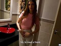 Skinny Belgian Babe Salome Gets Rough DP in Public Restroom - Anal & Double BJ with Black Cock