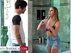 69 negenenzestig, Amerikaans, Grote lul, Blond, Pijpbeurt, Jonge meid, Sperma in mond, Tieten likken