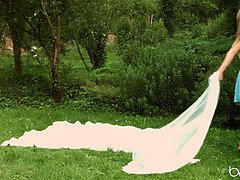 Schönheit, Vollbusig, Hundestellung, Hd, Lecken, Öffentlich, Muschi, Titten